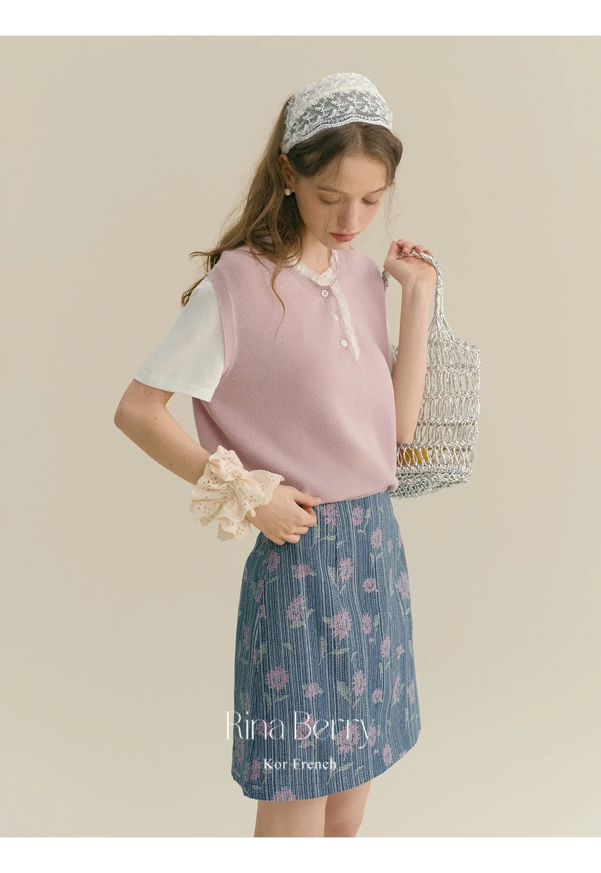 Striped Floral A-Line Mini Skirt