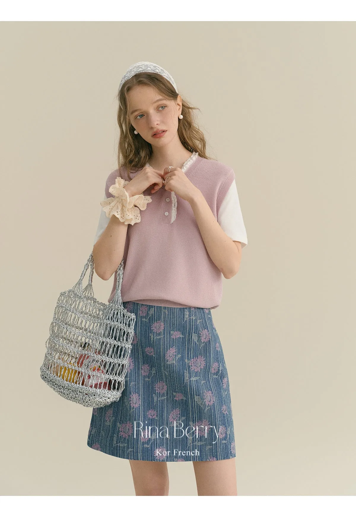 Striped Floral A-Line Mini Skirt