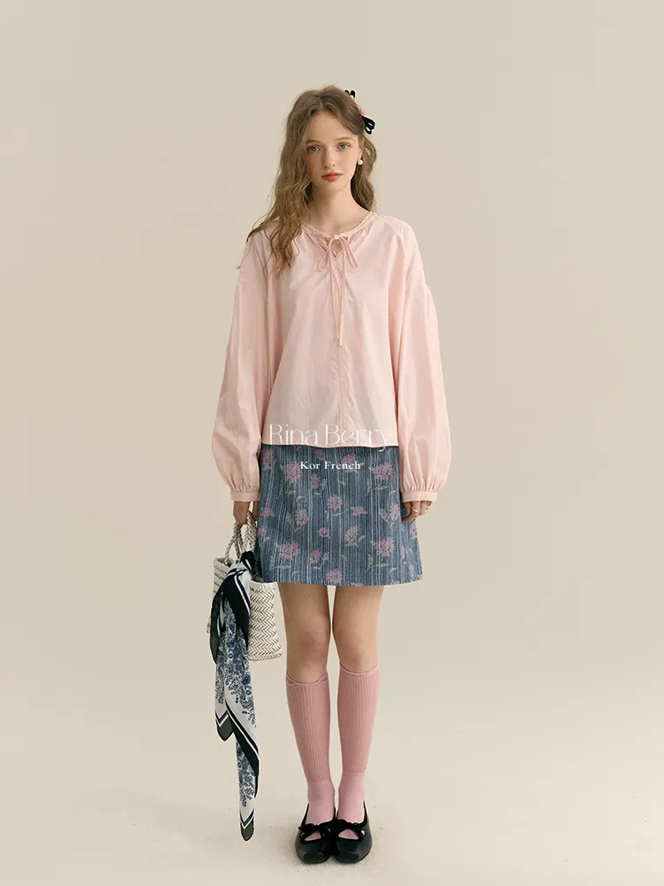 Striped Floral A-Line Mini Skirt