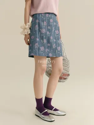 Striped Floral A-Line Mini Skirt