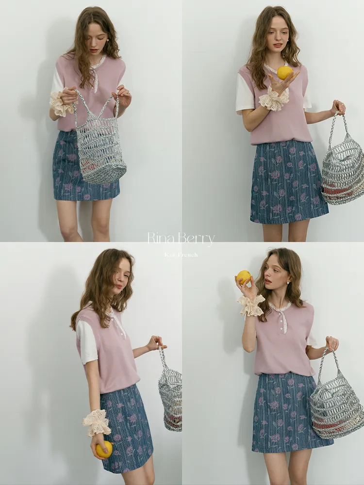 Striped Floral A-Line Mini Skirt