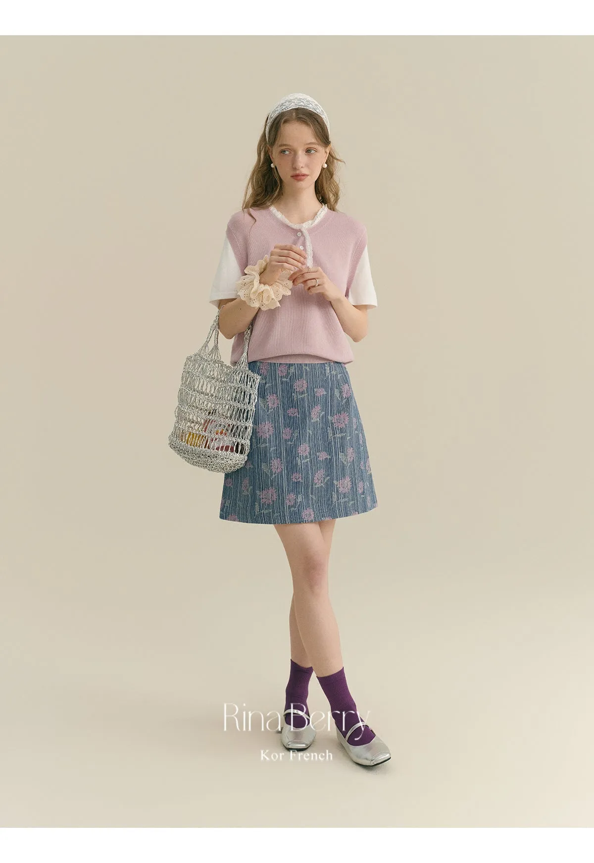 Striped Floral A-Line Mini Skirt