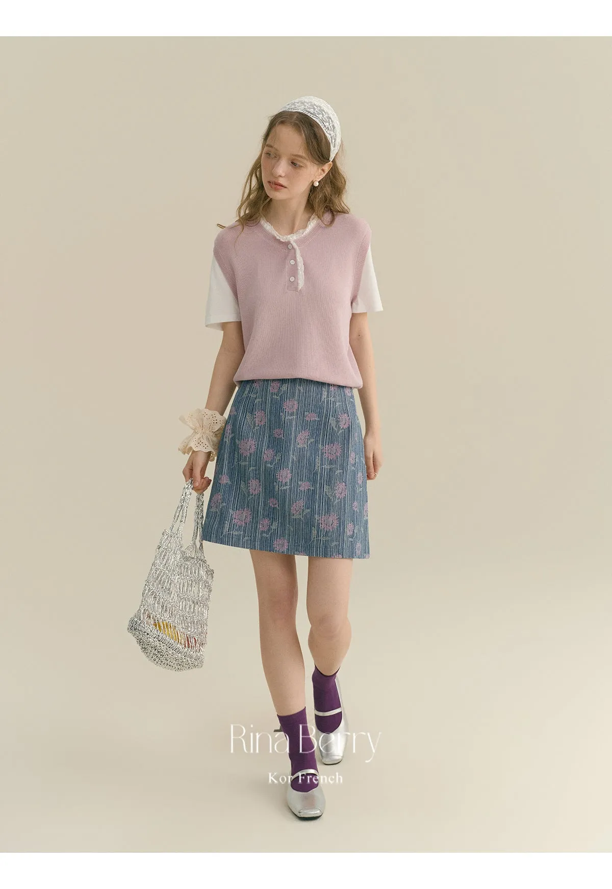 Striped Floral A-Line Mini Skirt