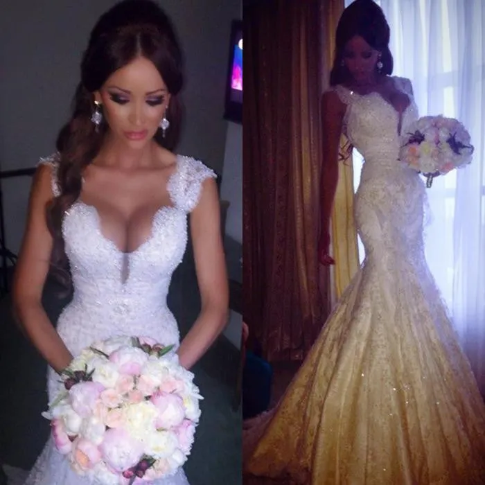 Stunning Straps Lace Mermaid Wedding Dresses Beadings Sequins-710888