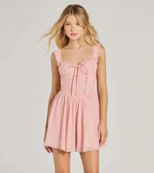 Such A Flirt Sweetheart Lace Trim Skater Dress