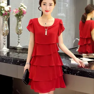 Summer Chiffon Dress The New Fashion Women Plus Size 5XL Loose Cascading Ruffle Red Dresses Causal Ladies Elegant Party Cocktail
