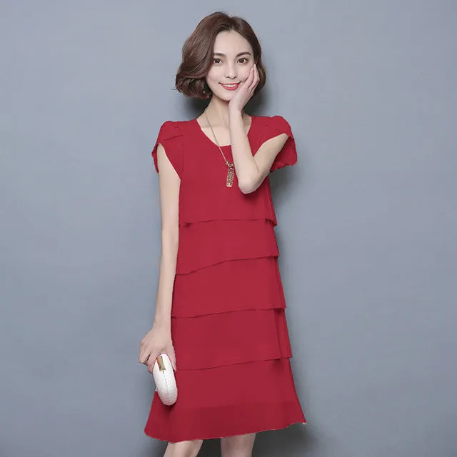 Summer Chiffon Dress The New Fashion Women Plus Size 5XL Loose Cascading Ruffle Red Dresses Causal Ladies Elegant Party Cocktail