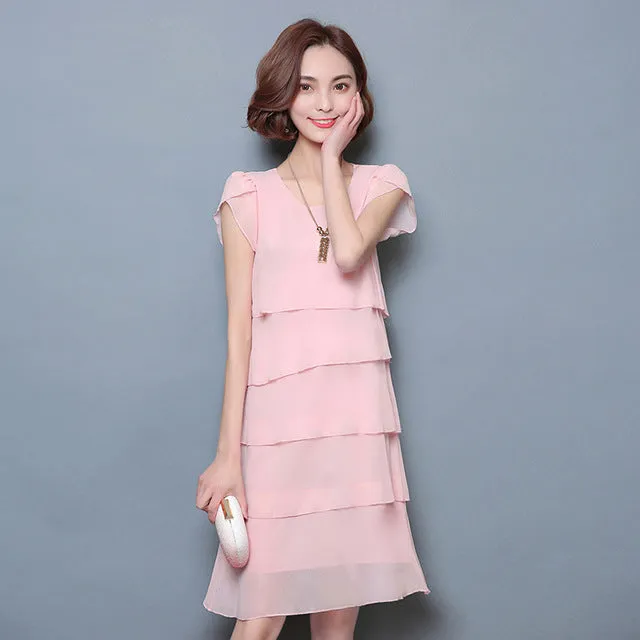 Summer Chiffon Dress The New Fashion Women Plus Size 5XL Loose Cascading Ruffle Red Dresses Causal Ladies Elegant Party Cocktail