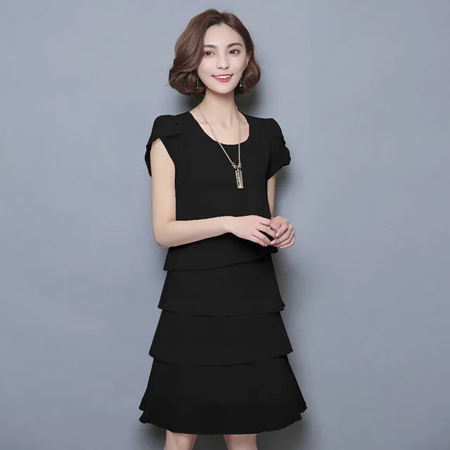 Summer Chiffon Dress The New Fashion Women Plus Size 5XL Loose Cascading Ruffle Red Dresses Causal Ladies Elegant Party Cocktail