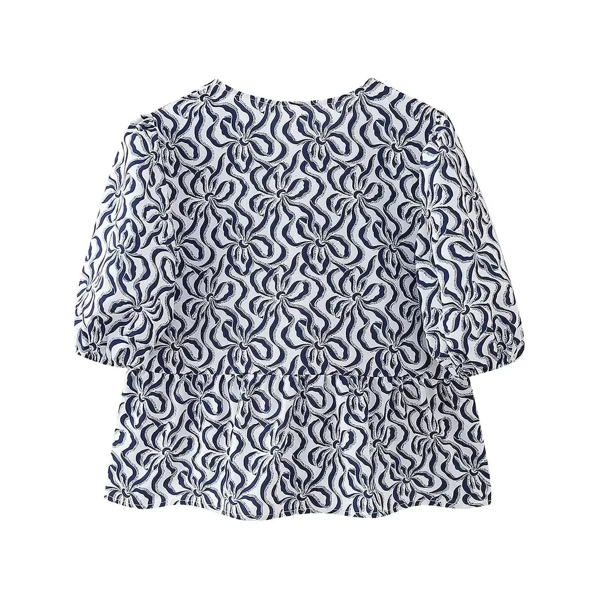 Summer Leopard Lace-up Blouse - Women's Puff Sleeve Crop Top