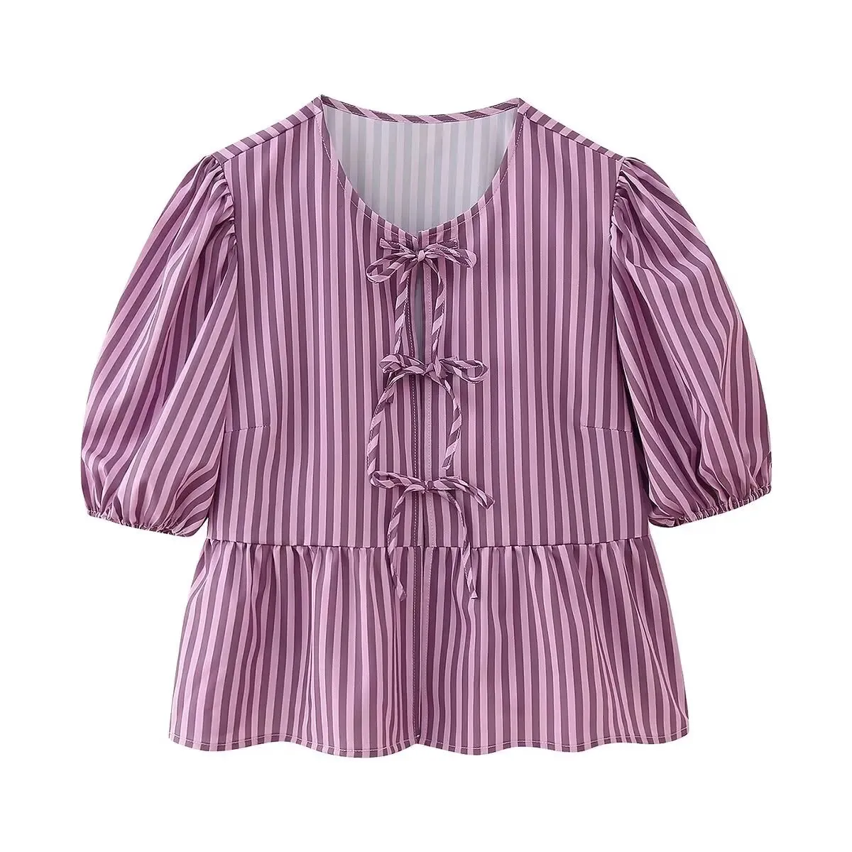 Summer Leopard Lace-up Blouse - Women's Puff Sleeve Crop Top