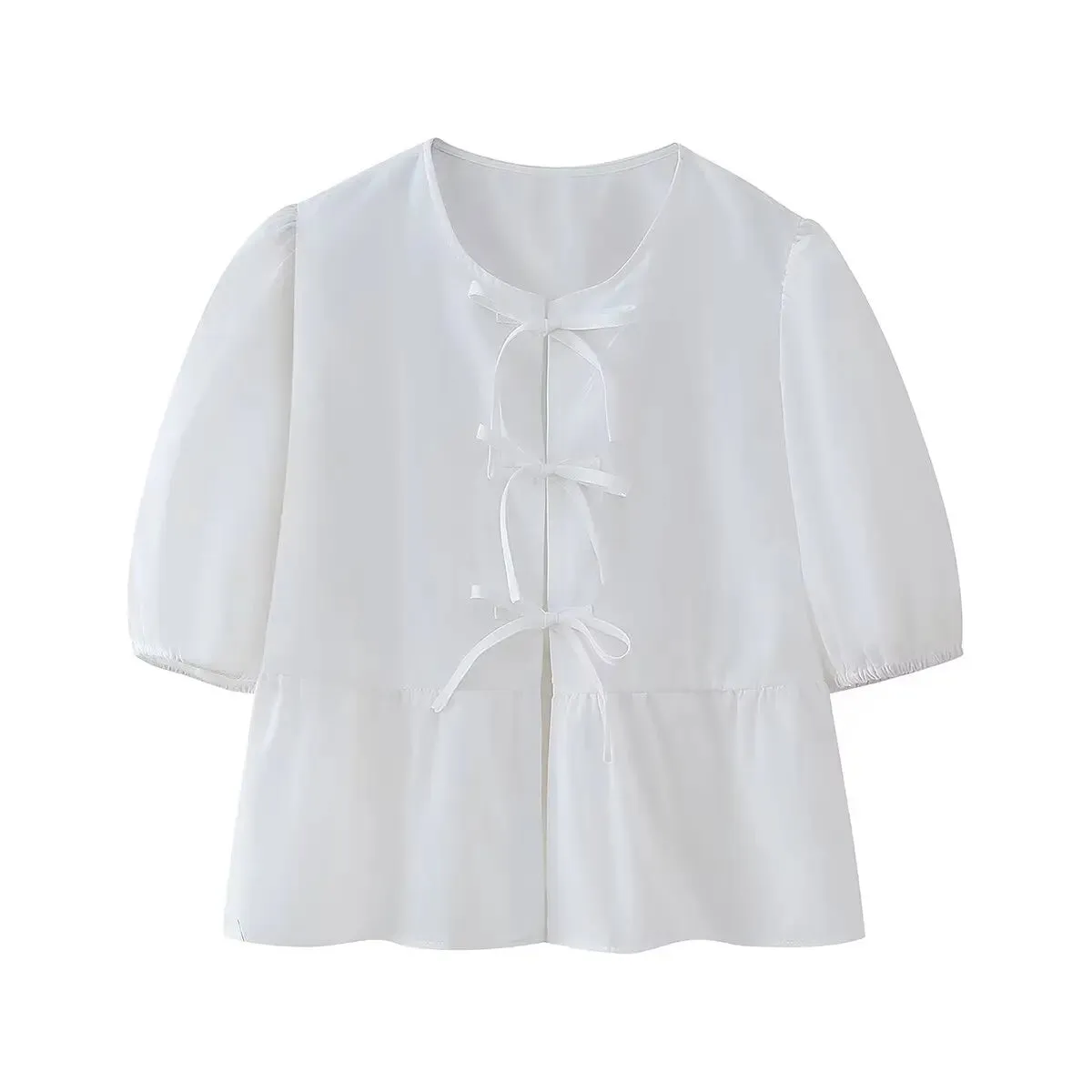 Summer Leopard Lace-up Blouse - Women's Puff Sleeve Crop Top