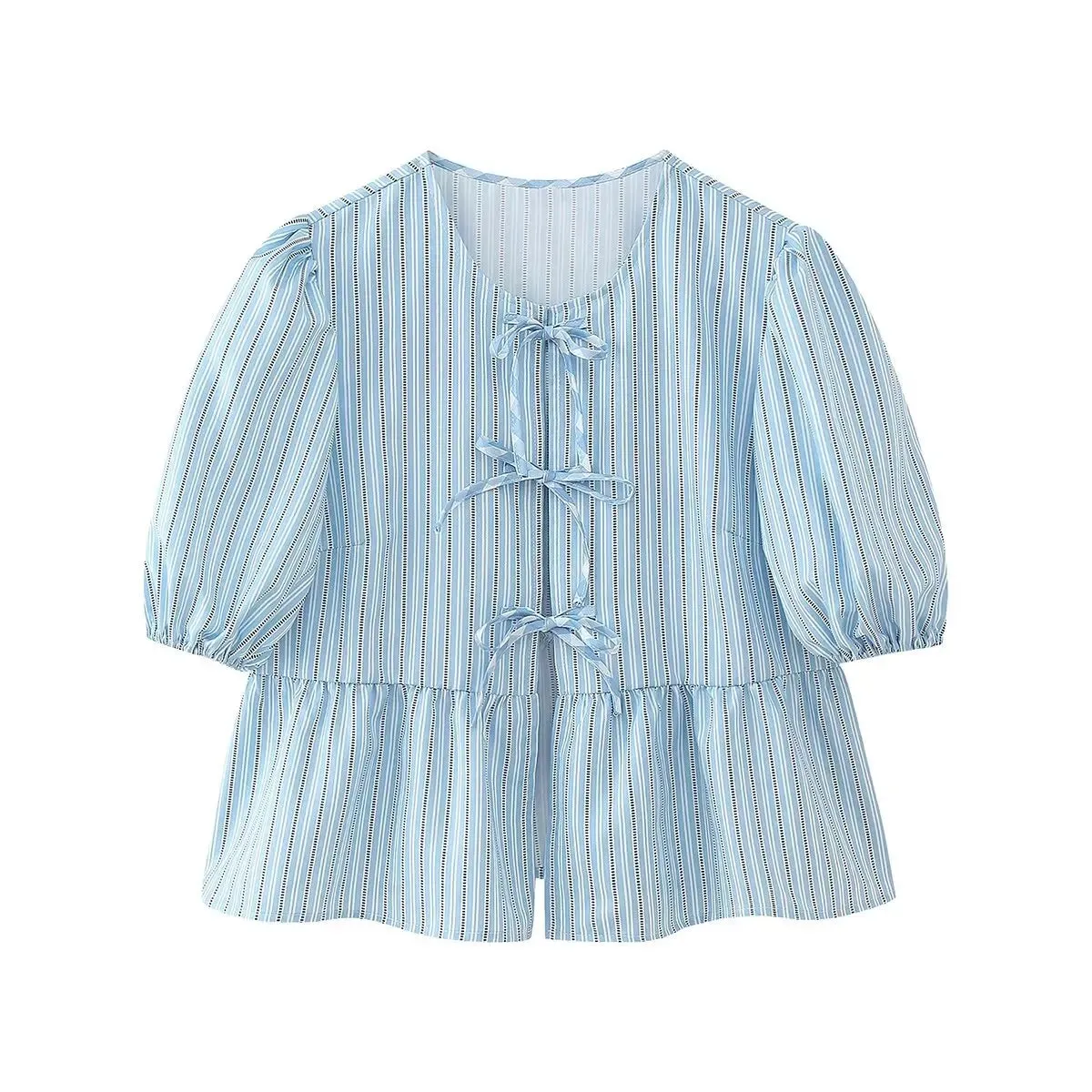 Summer Leopard Lace-up Blouse - Women's Puff Sleeve Crop Top