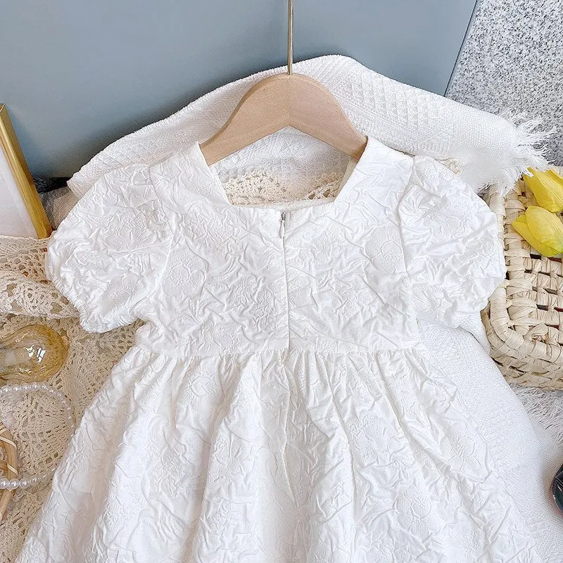 Summer Printed Roses Short-Sleeved Party Dress - Pure White