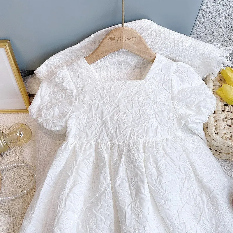Summer Printed Roses Short-Sleeved Party Dress - Pure White