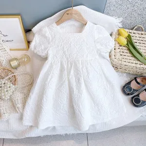 Summer Printed Roses Short-Sleeved Party Dress - Pure White