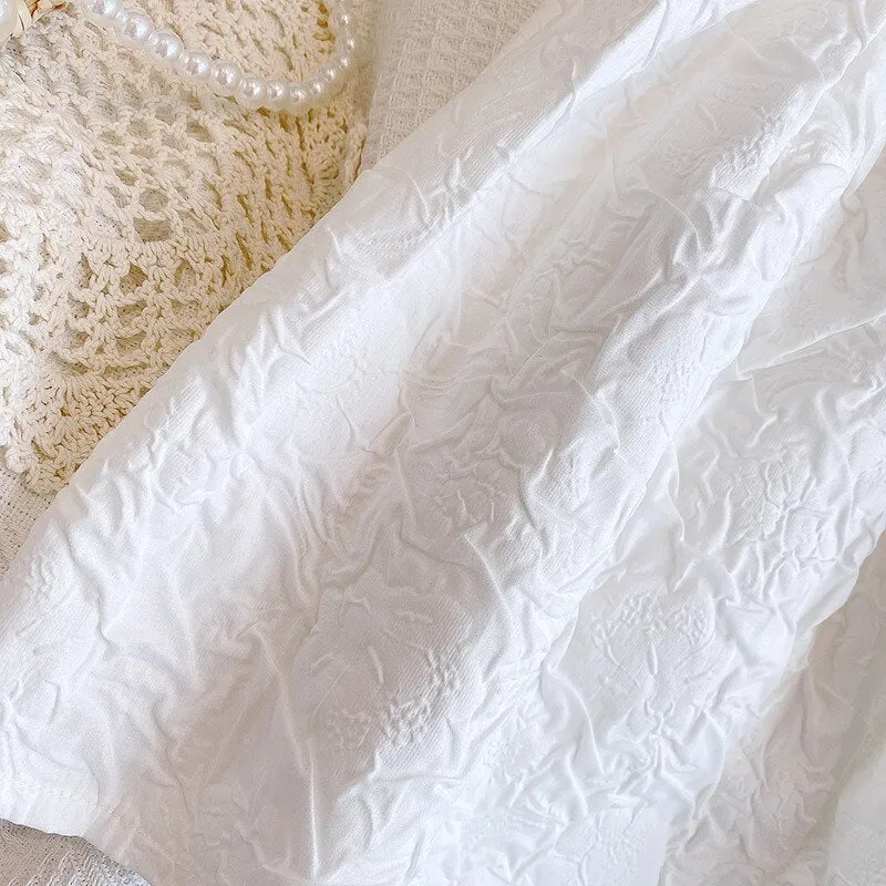Summer Printed Roses Short-Sleeved Party Dress - Pure White