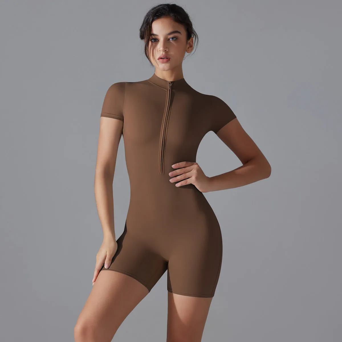 Summer Zipper Shorts Jumpsuit