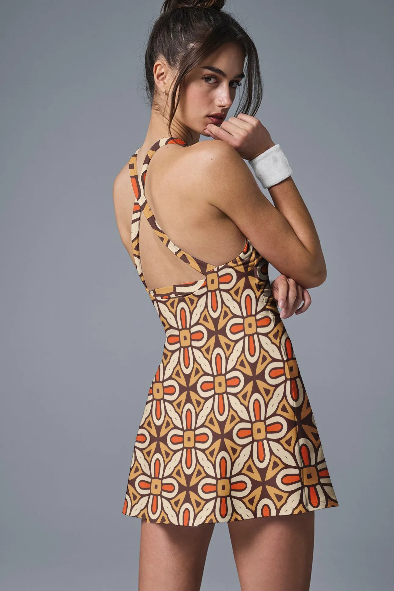 Sunburst Court Halter Dress – Retro Clay Bloom