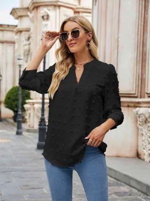 Swiss Dot Half Sleeve Notched Neck Blouse (6 Colors)