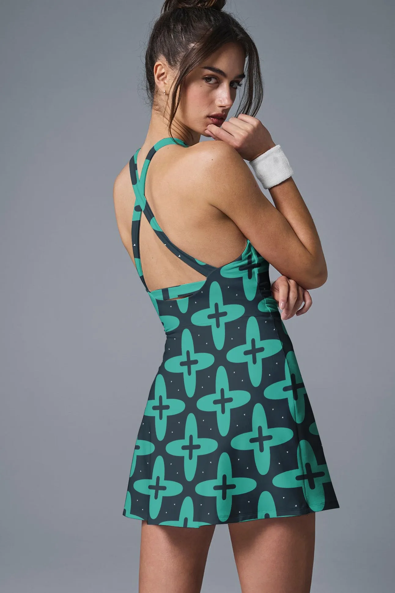 Teal Pulse Sleeveless Tennis Dress – Racerback Active Dress for Women