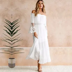 Teelynn long long sleeve splice lace boho off the shoulder dress