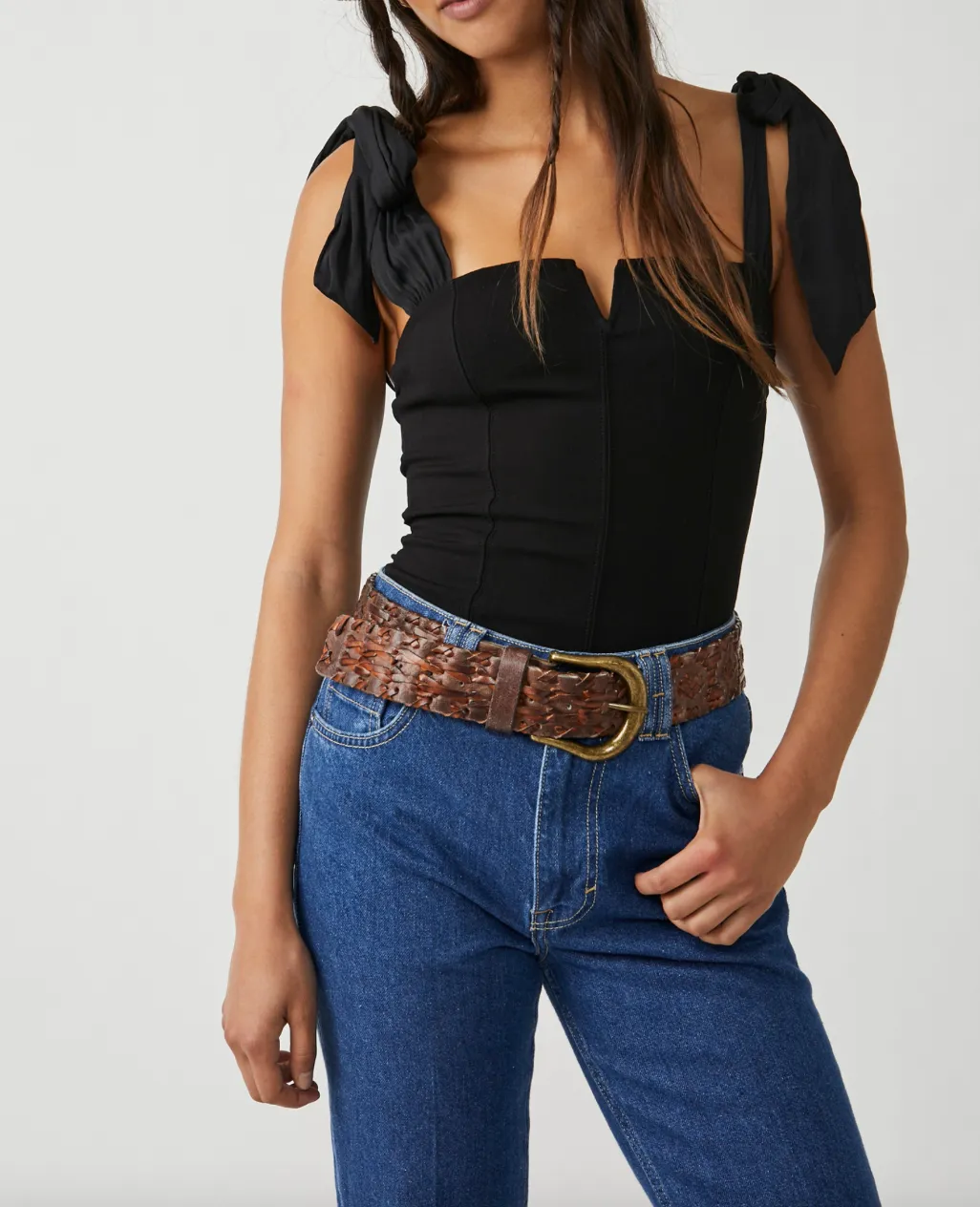 Tie Shoulder Square Neck Bodysuit