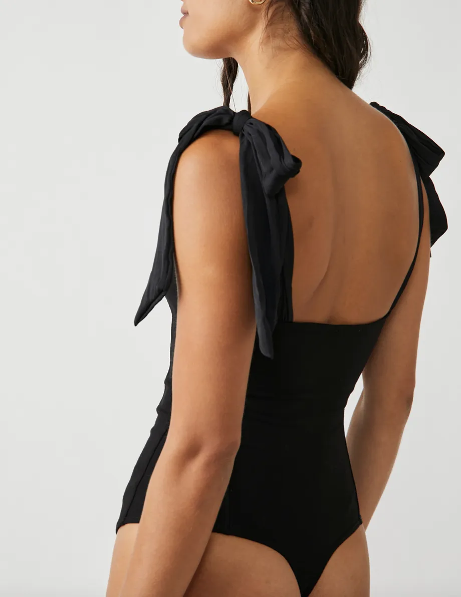 Tie Shoulder Square Neck Bodysuit
