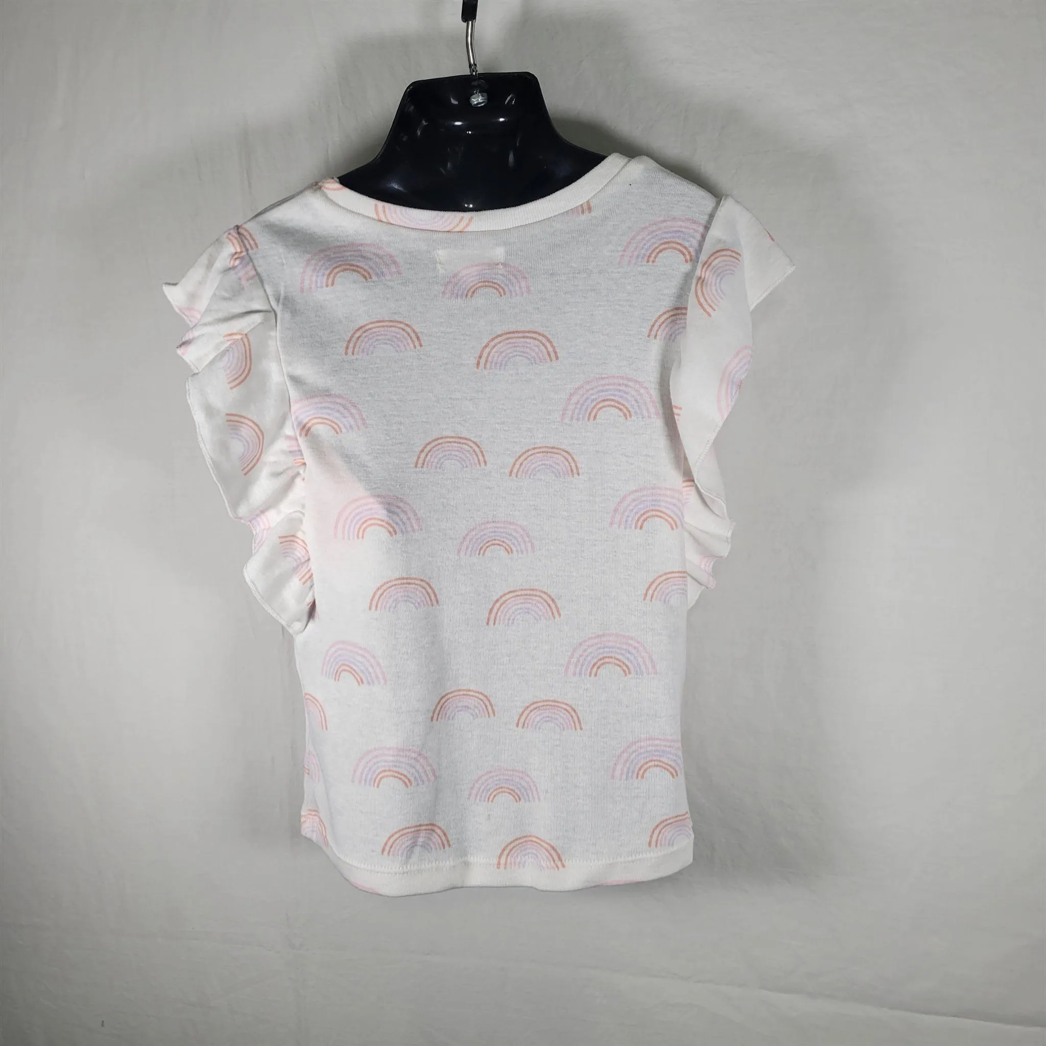 Toddler Girls Sleeveless T Shirt with Ruffles and Rainbow Print by Grayson Mini