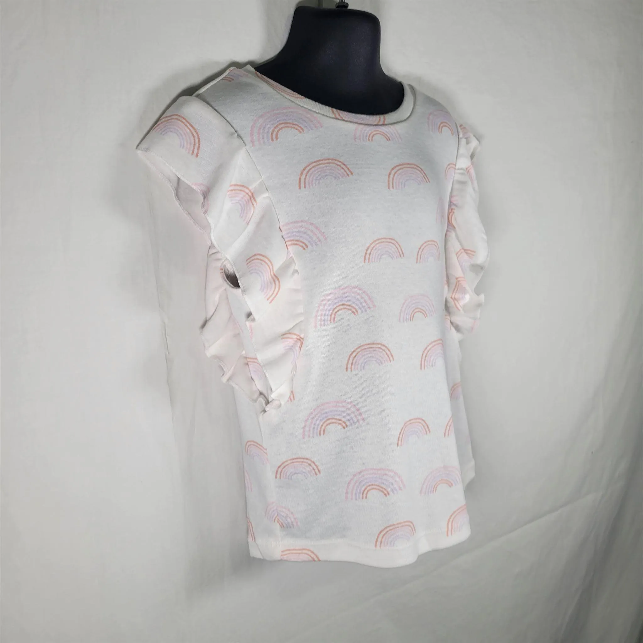Toddler Girls Sleeveless T Shirt with Ruffles and Rainbow Print by Grayson Mini