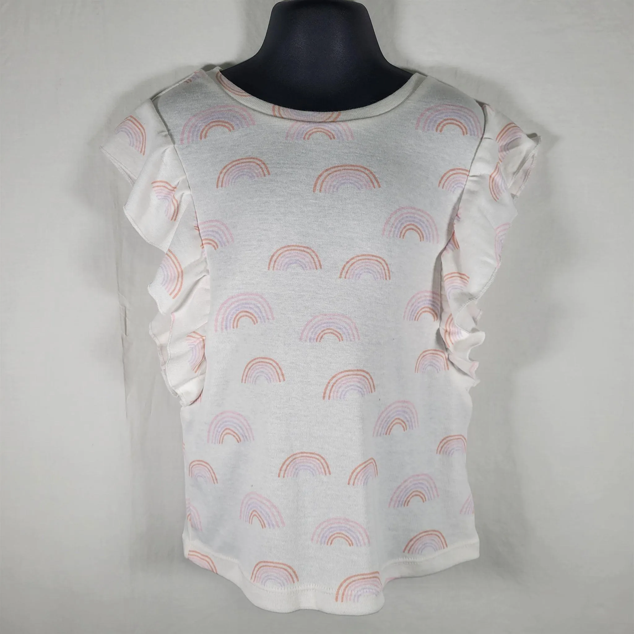 Toddler Girls Sleeveless T Shirt with Ruffles and Rainbow Print by Grayson Mini