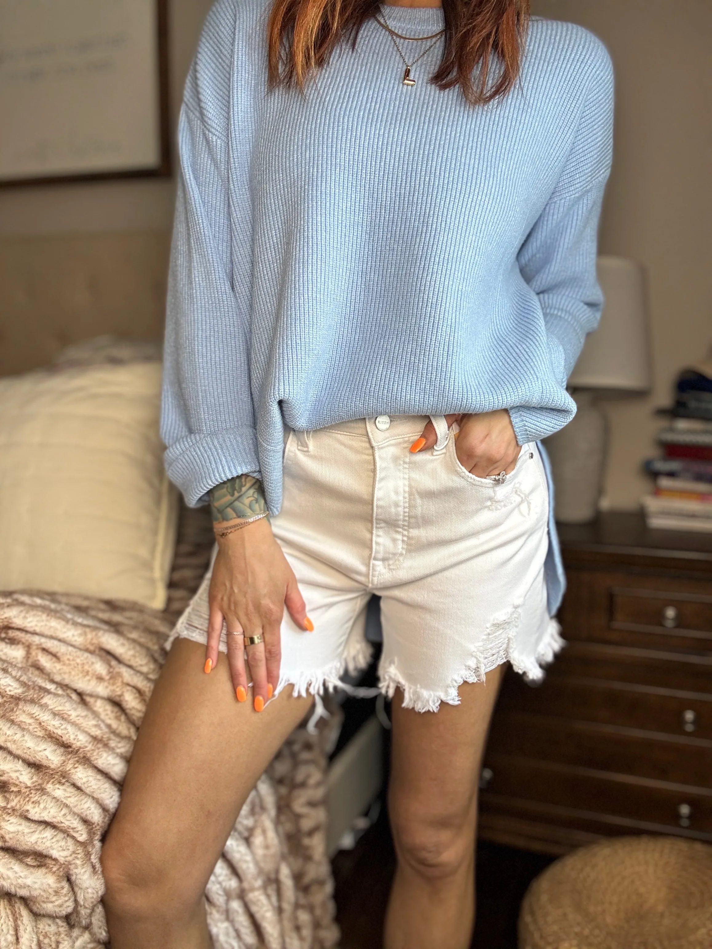 Tummy control denim shorts