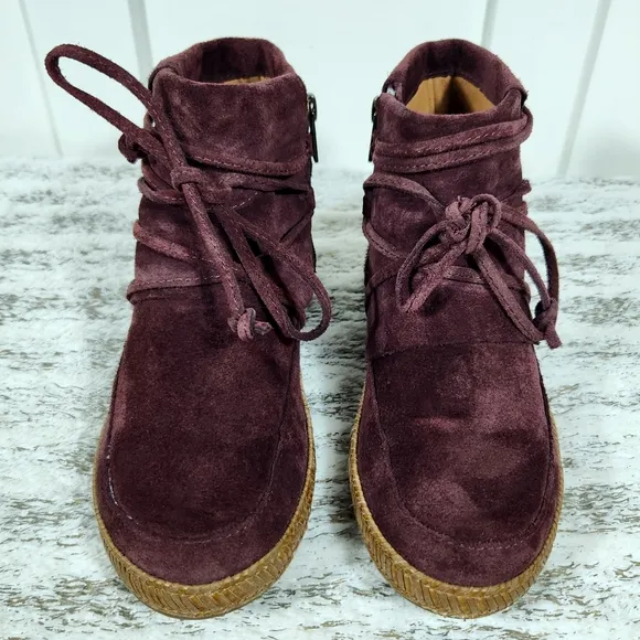 UGG &quot;Reid Moccasin Booties&quot; Leather Moc Ankle Boots Maroon Red | Women's Size 6