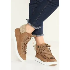 Ugg Women’s Lace Up Olive Genuine Shearling Cuff Hi-Top Sneakers‎ Size 5 Brown