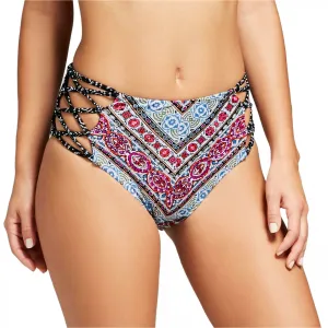 Vanilla Beach Women's Lace Up Cheeky High Waist Bottom Multi-Color Medium