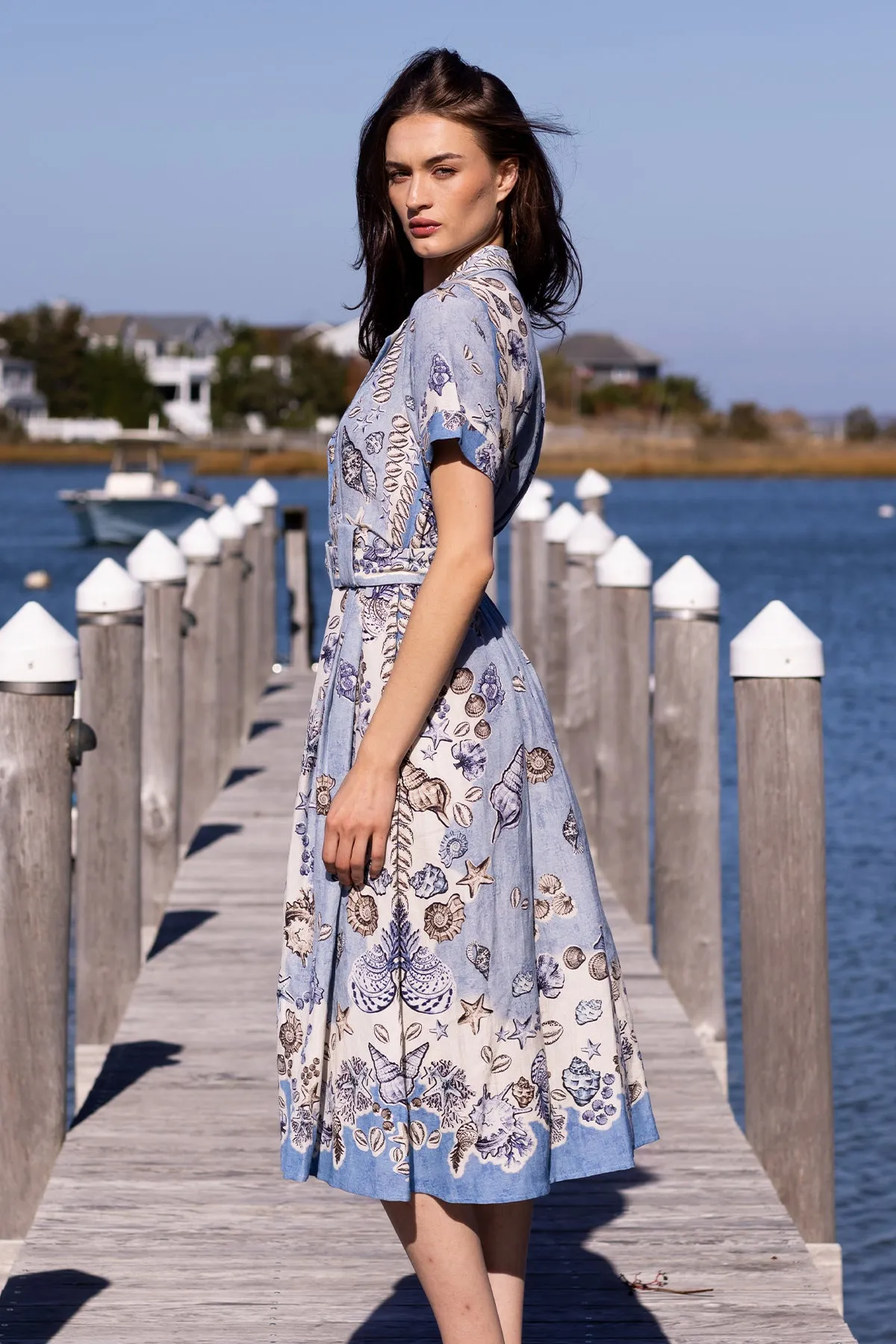 Vega sky blue midi shirt dress