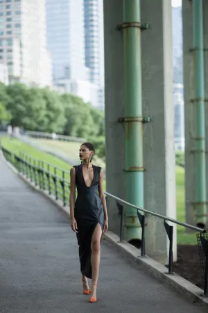 Vegan Leather And Nailhead Hand Embroidered Sequins Cocktail Dress