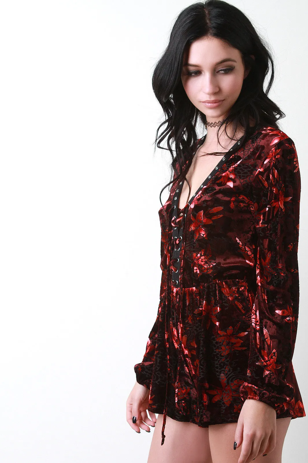 Velvet Floral Corset Lace Romper