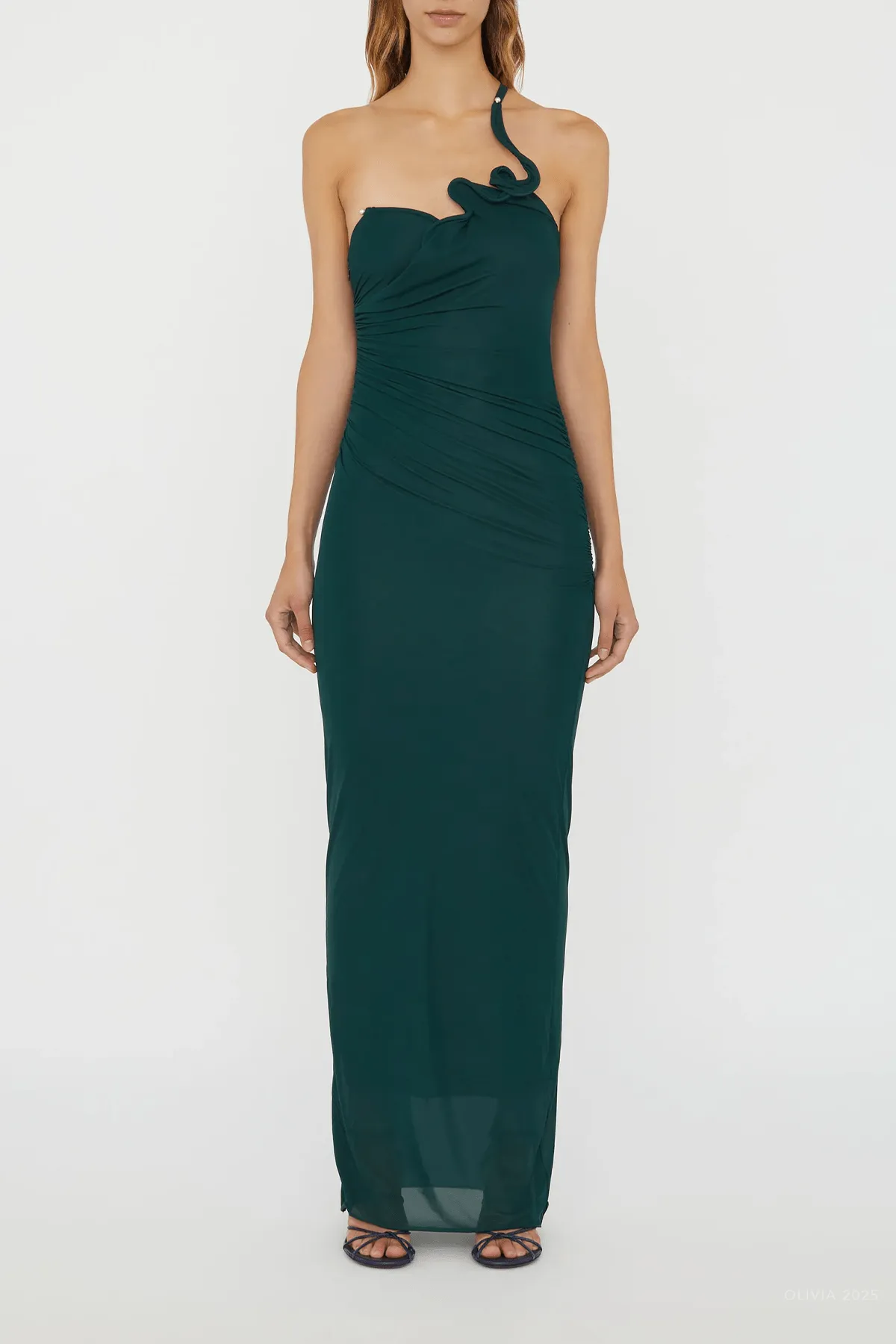 Venus Single Strap Cami Dress in Evergreen