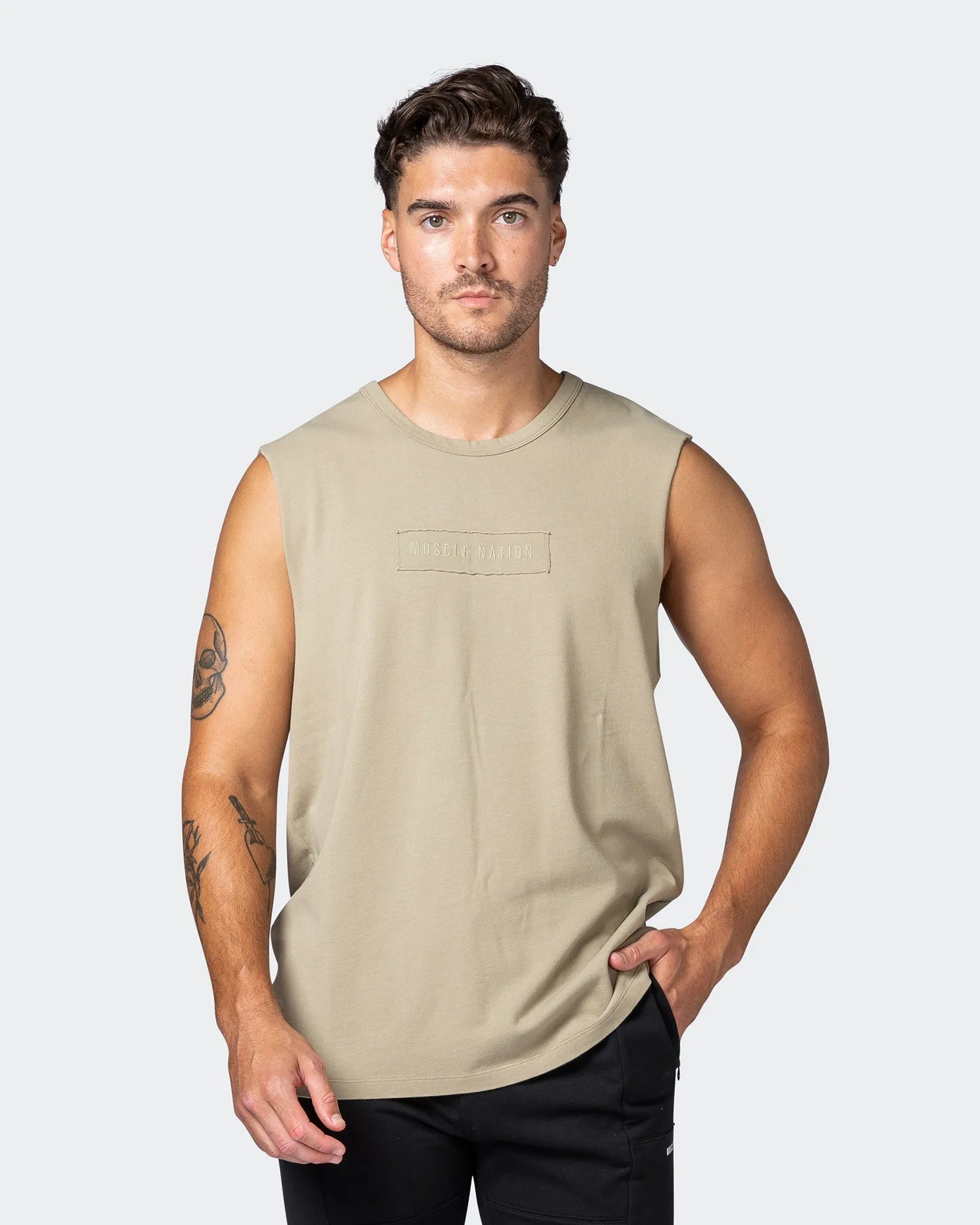 Vitalise Heavy Vintage Tank - Washed Pale Khaki