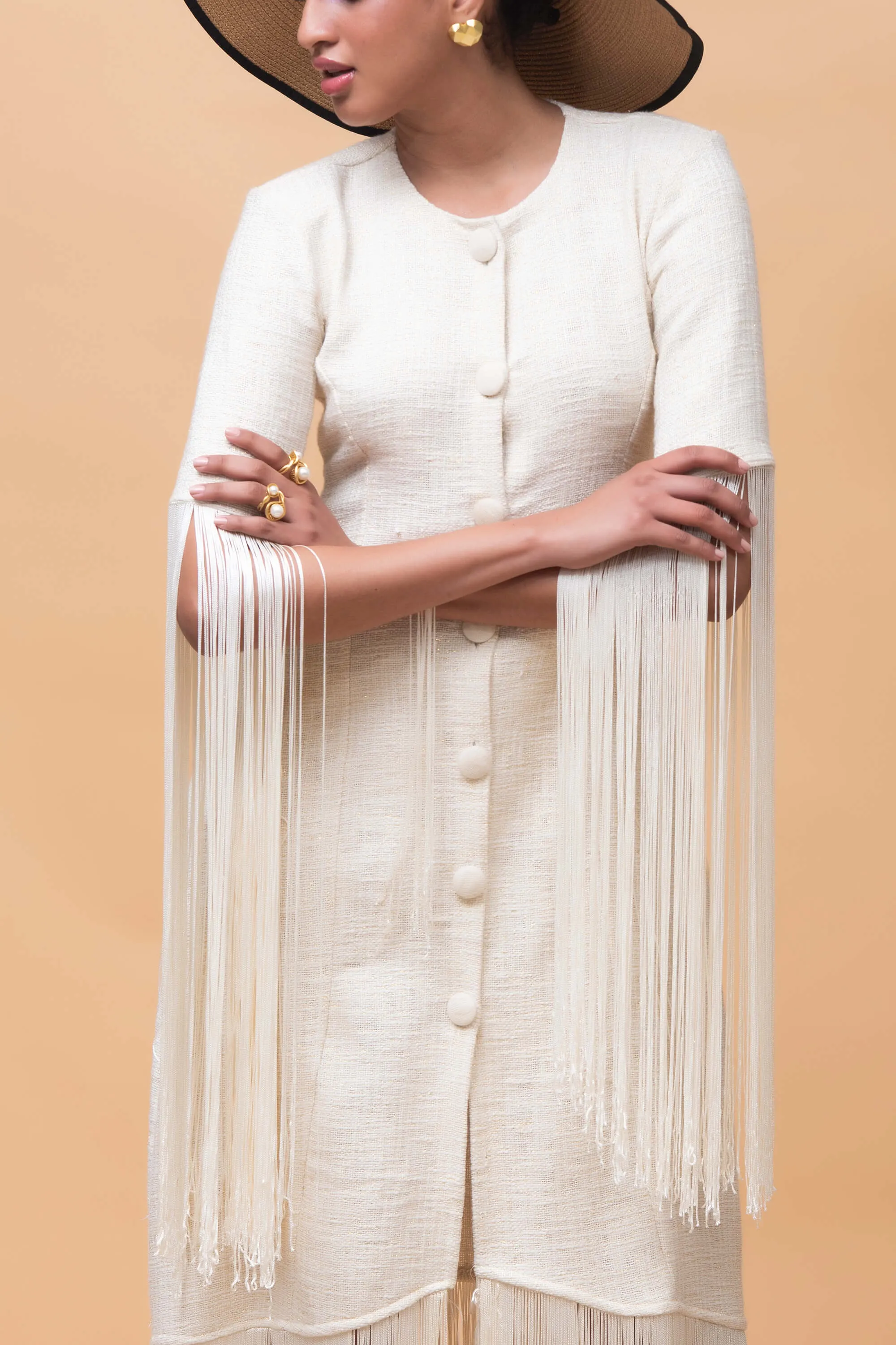 Vivid ivory fringe dress