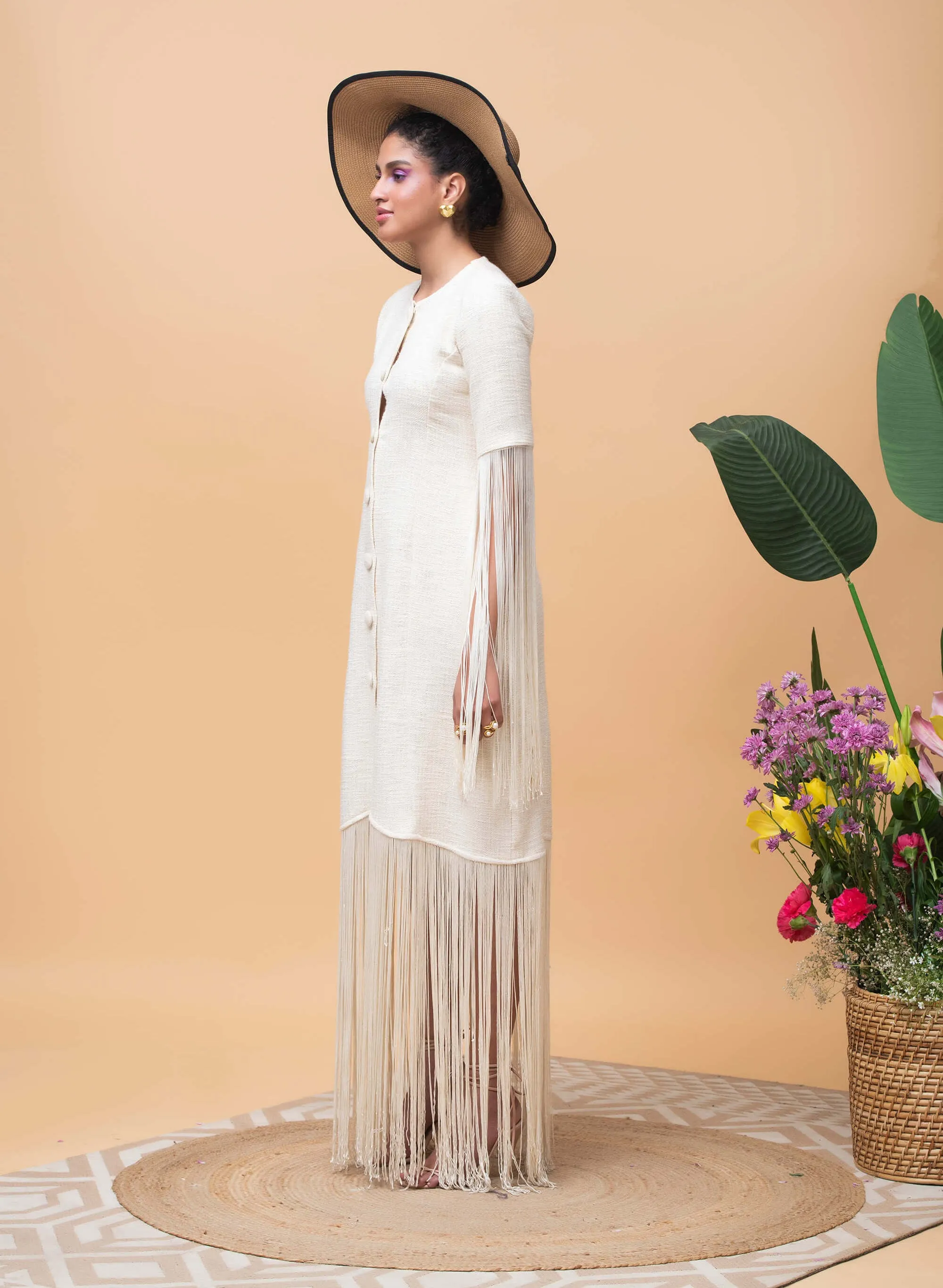 Vivid ivory fringe dress