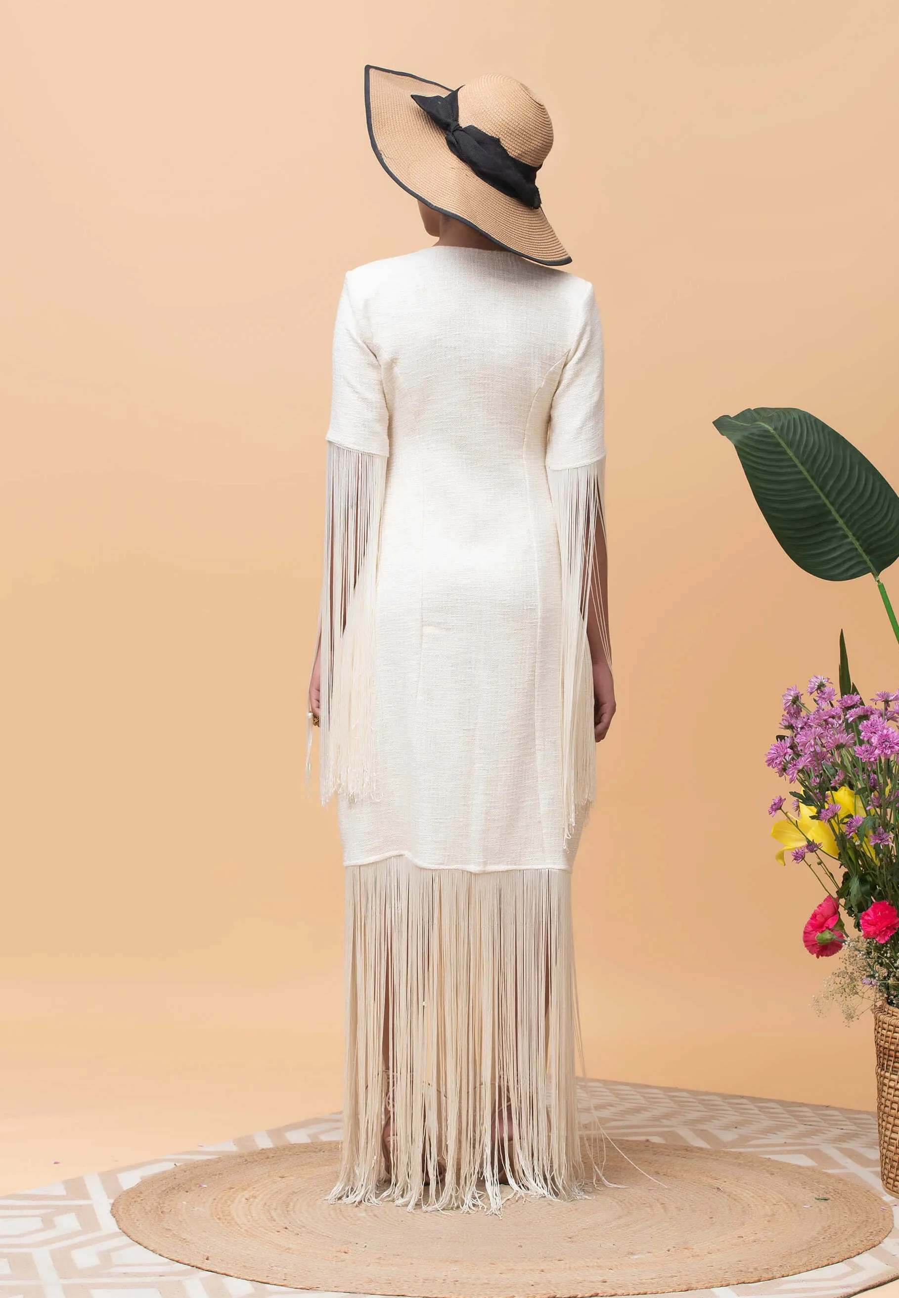 Vivid ivory fringe dress