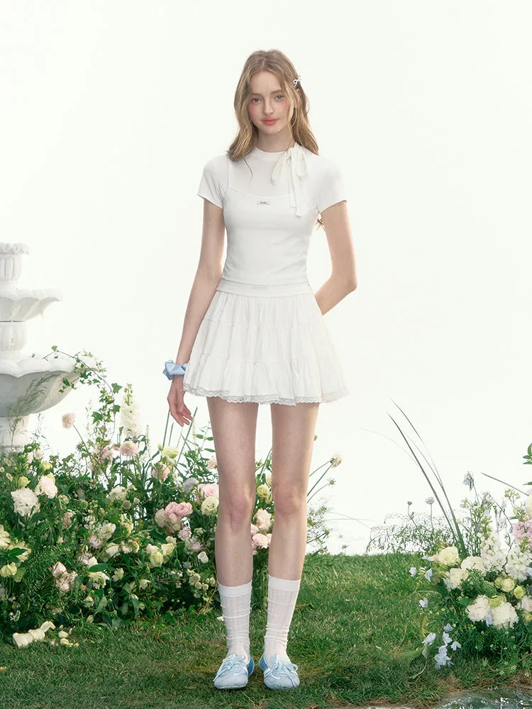 Voluminous Mini Skirt With Lace Trim