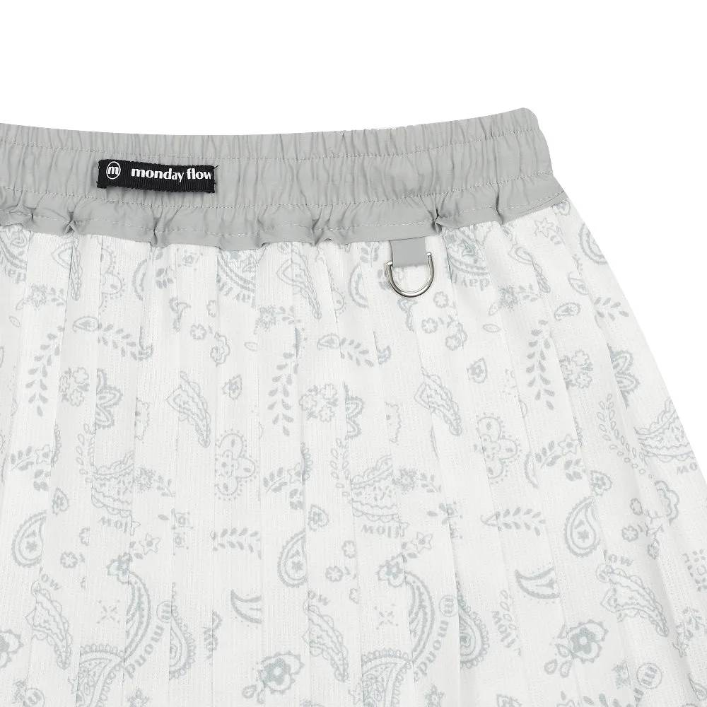 [Warehouse Sale] Monday Flow Paisley Pleated Skirt  - White