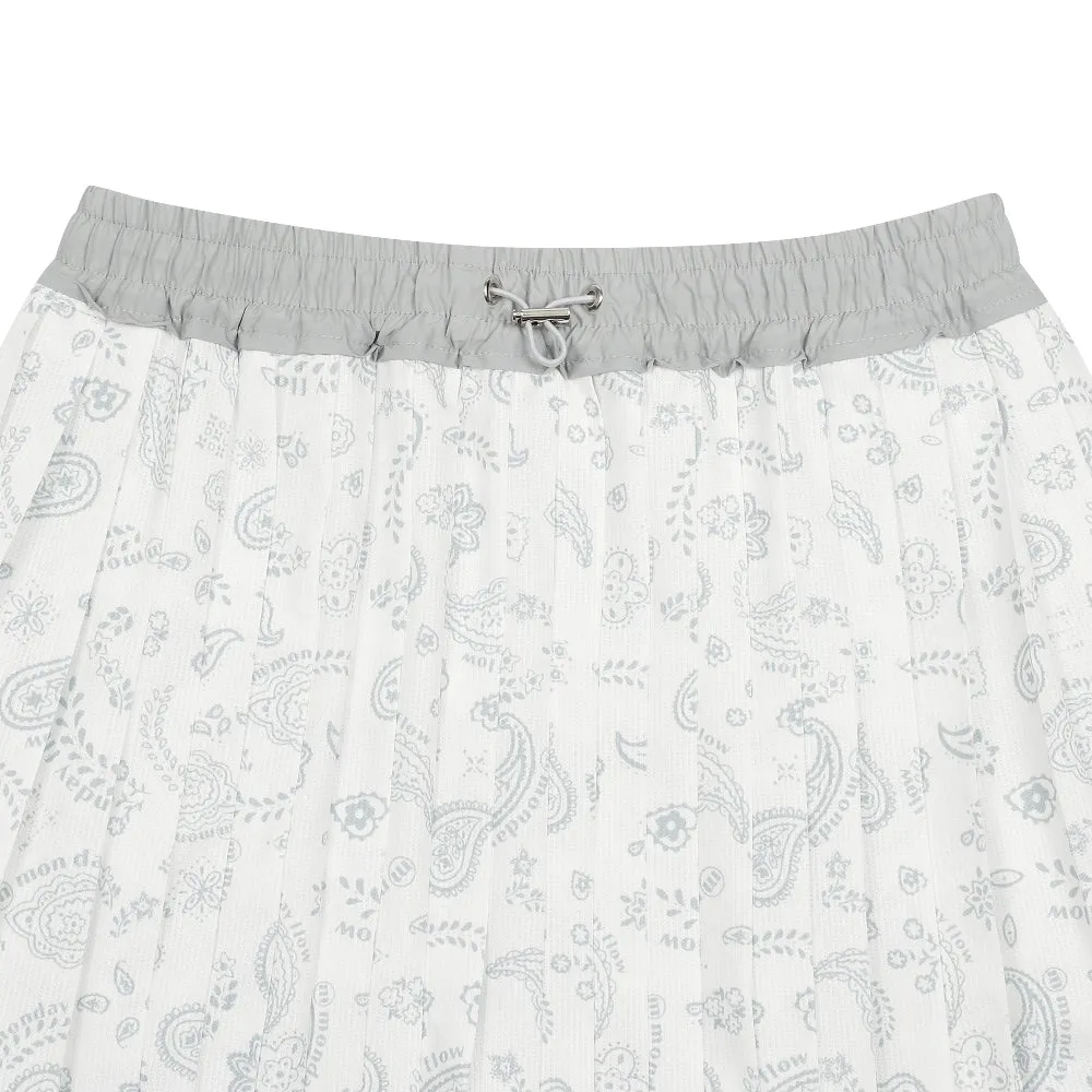 [Warehouse Sale] Monday Flow Paisley Pleated Skirt  - White