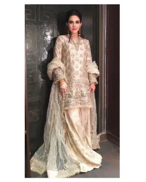 Wedding party dress in golden color with threads dabka and zari work  M#B 87