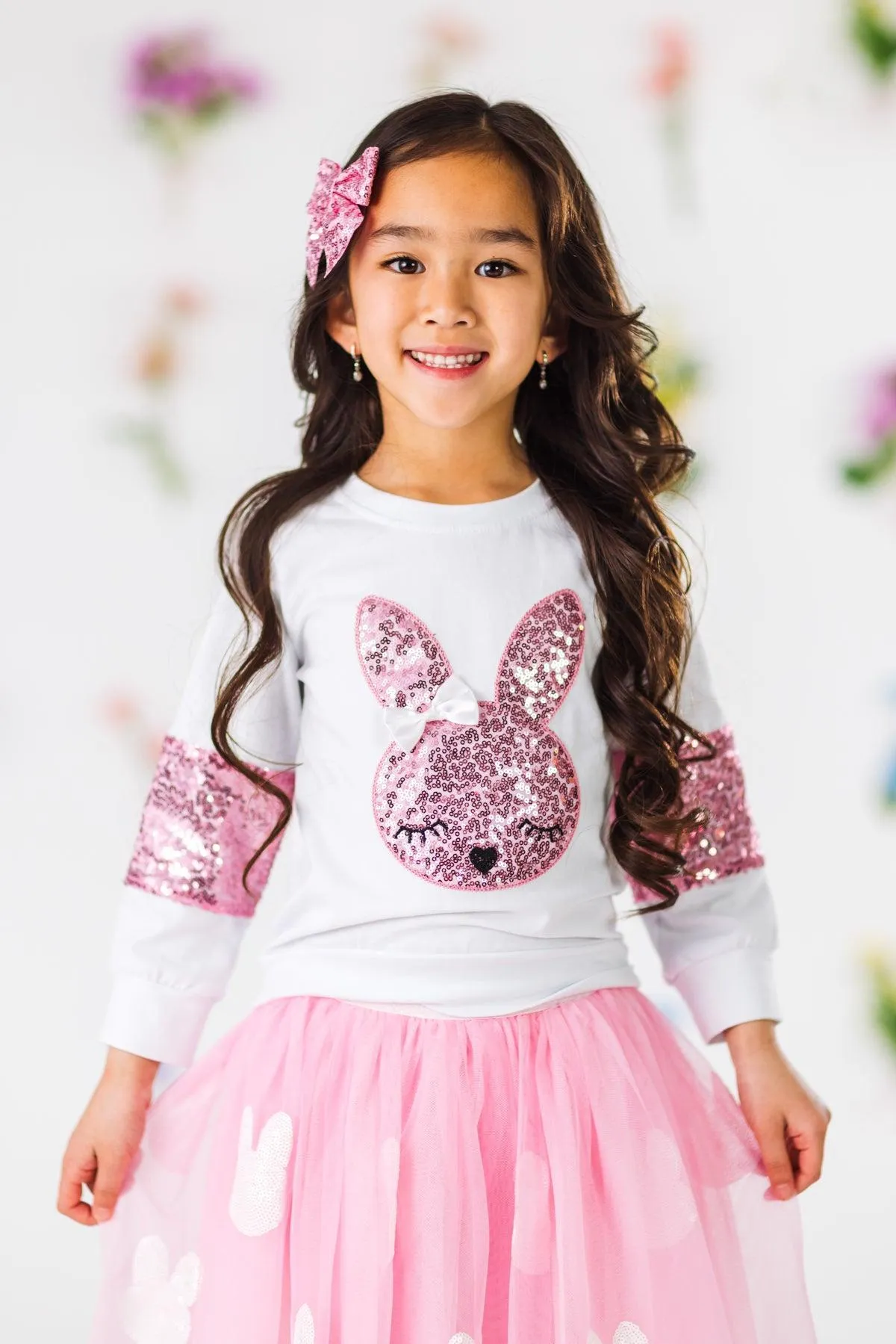 White & Pink Sequin Bunny Top