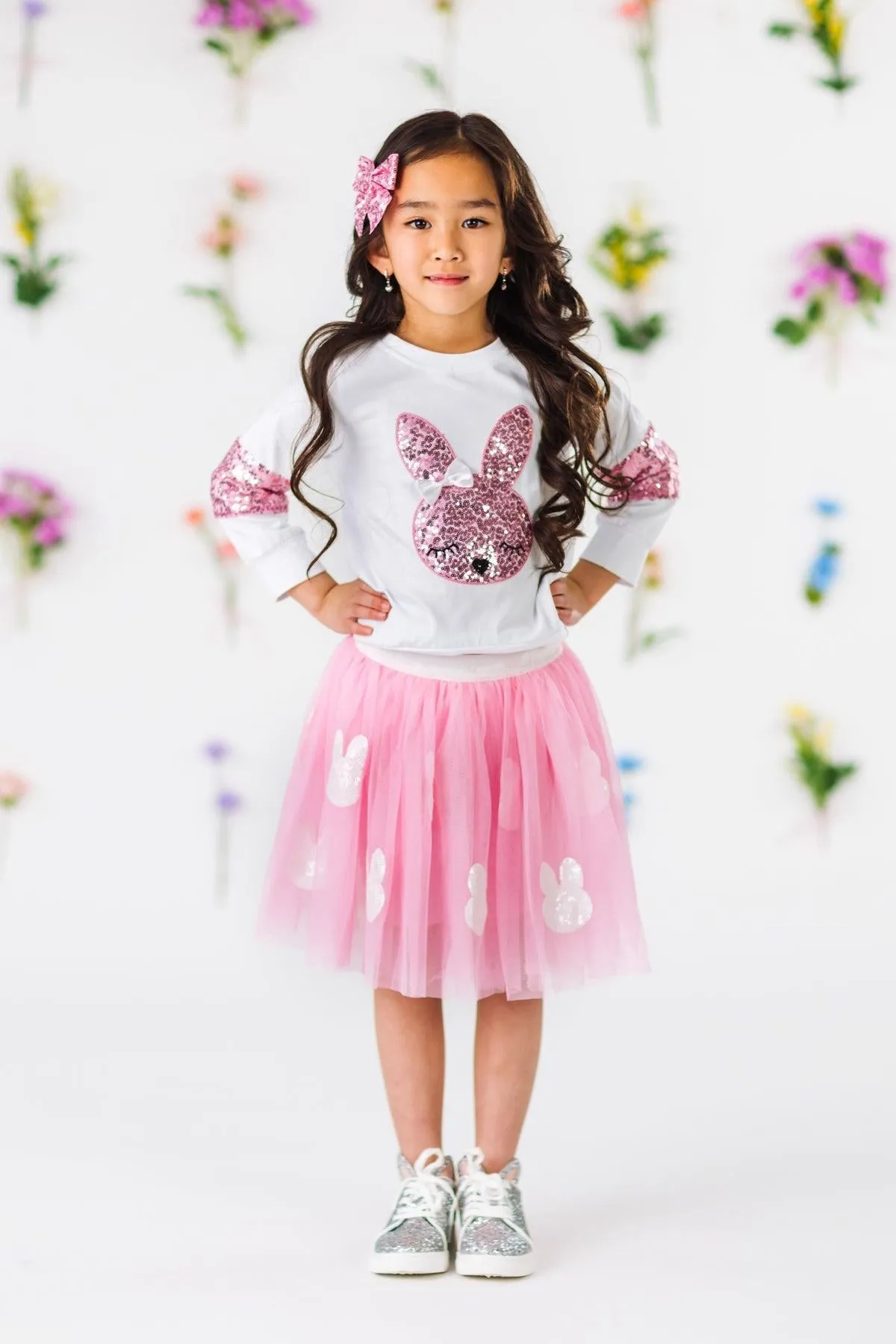White & Pink Sequin Bunny Top