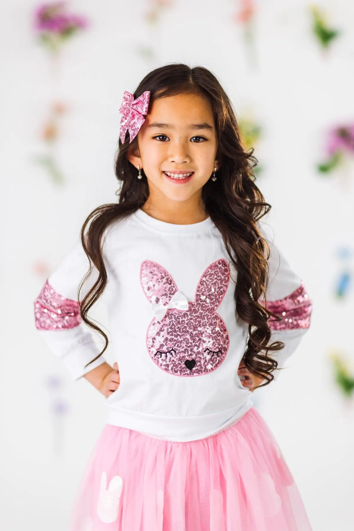 White & Pink Sequin Bunny Top
